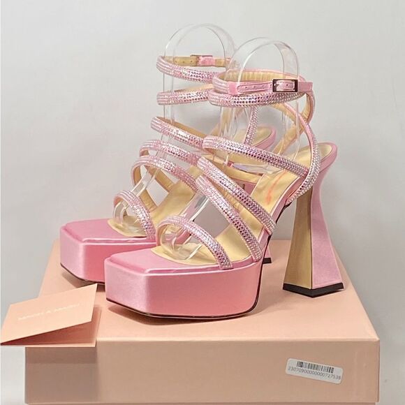 MACH & MACH Crystal-Embellished Satin Platform Sandals size 36 - Picture 10 of 12